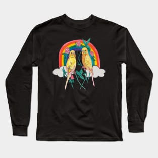 Two colorful parrot budgies with rainbow Long Sleeve T-Shirt